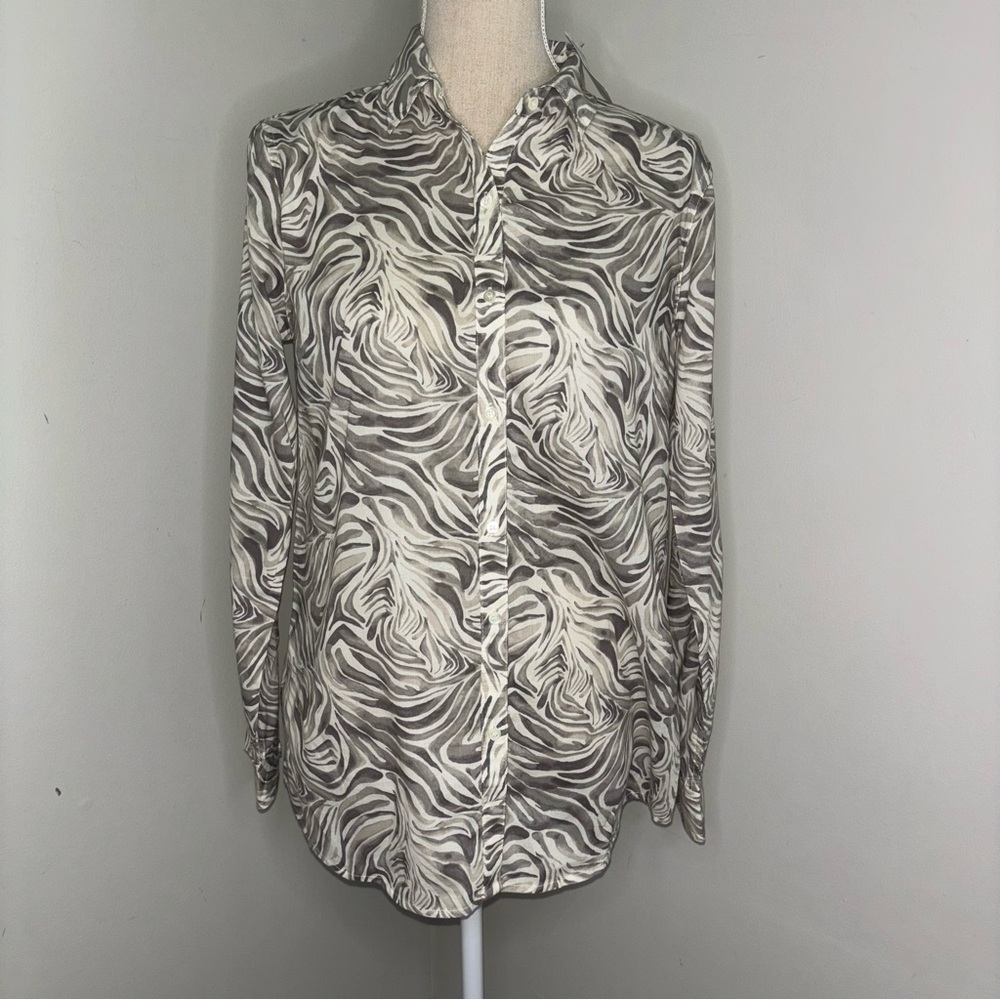 J McLaughlin NEW Lois cotton button down blouse cream gray Halsawood size Small